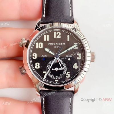 (GR ) Swiss Patek Philippe Calatrava Pilot Travel Time 5524 Replica Watch SS Black Dial